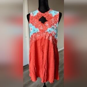 Umgee Coral and Light Blue Floral Lace Dress Size Large